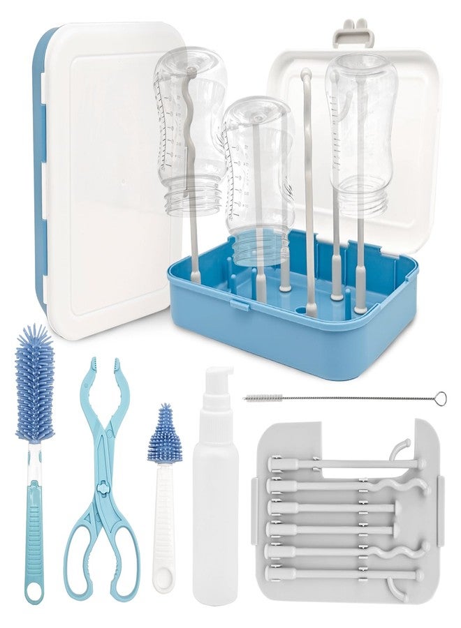 Pesilo 8-in-1 Bottle Brush Set, Bottle Cleaning Kit with Silicone Nipple Brush, Straw Brush, Soap Dispenser, Drying Rack, Organizer Case, Portable Cleaner Tools Home Travel Essential Gift for Parents - Image 1